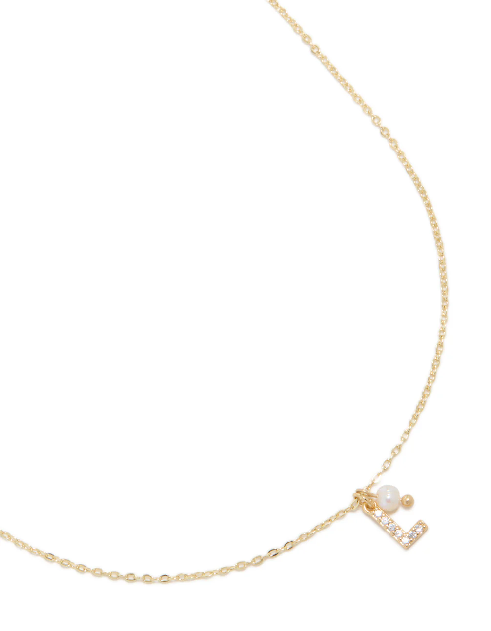Gold Plated Cubic Zirconia & Pearl Letter L Necklace - Image 2