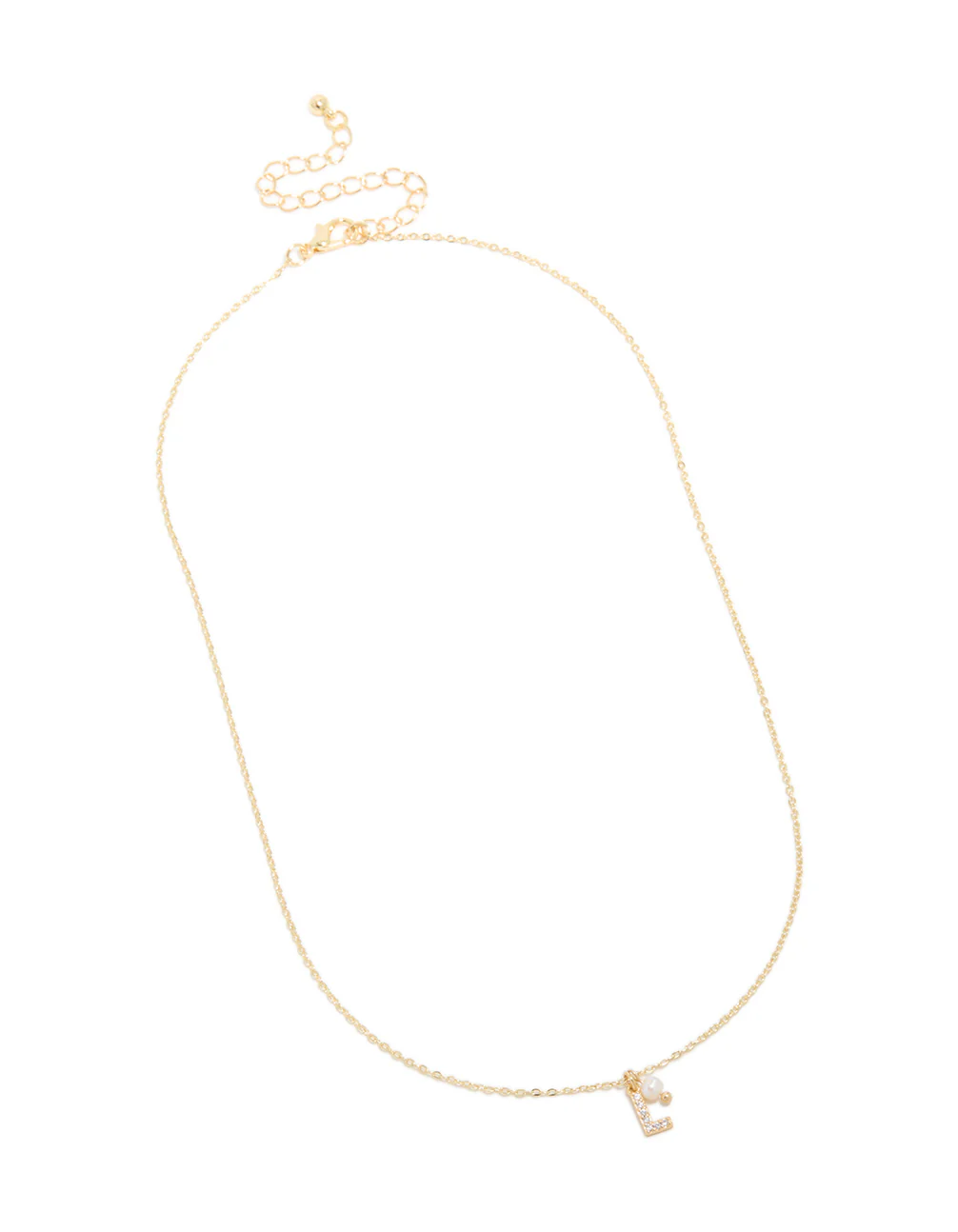 Gold Plated Cubic Zirconia & Pearl Letter L Necklace - Image 4