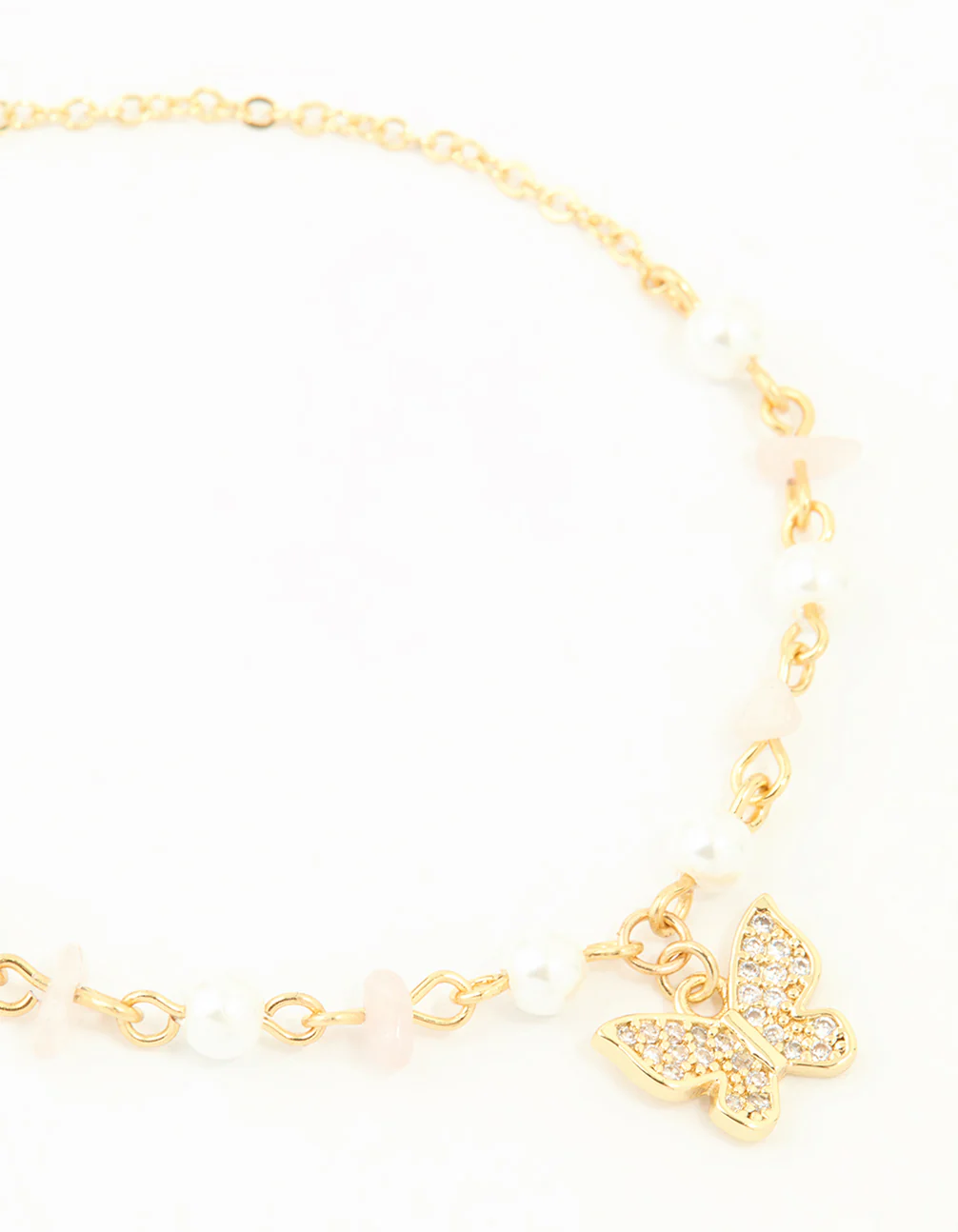 Gold Plated Cubic Zirconia Pearl Semi Precious Butterfly Toggle Bracelet - Image 2