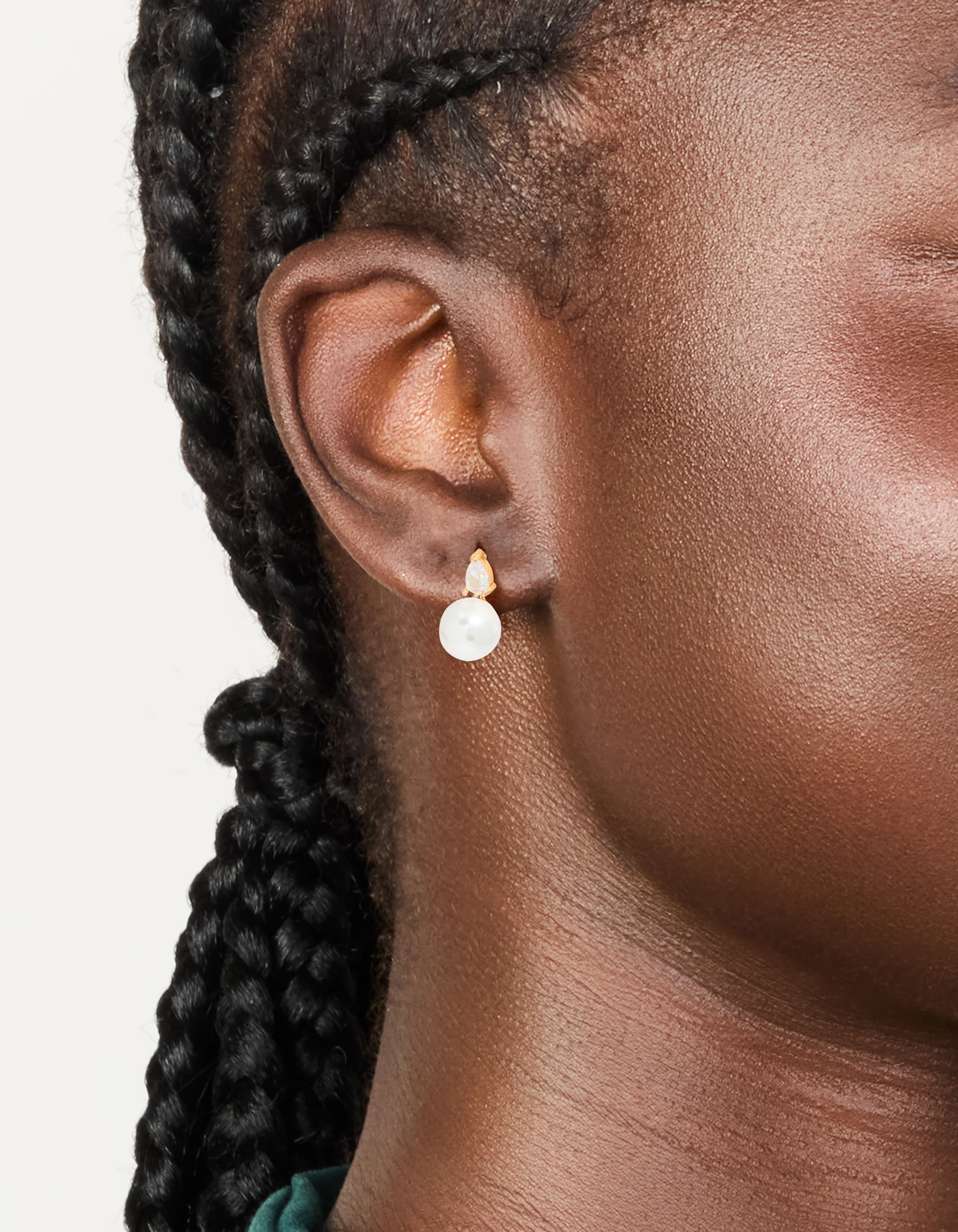 Gold Plated Cubic Zirconia & Pearl Teardrop Earrings - Image 2