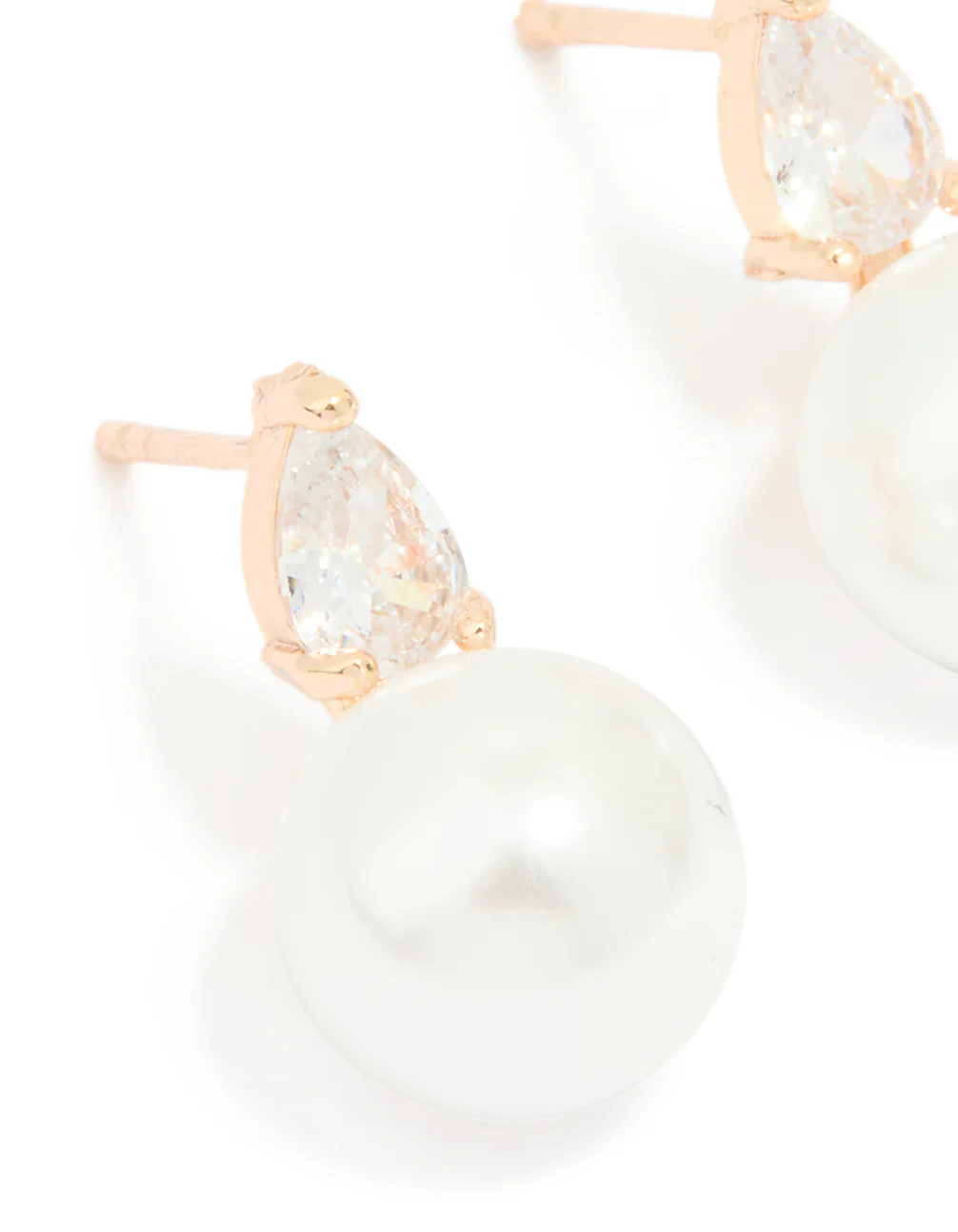 Gold Plated Cubic Zirconia & Pearl Teardrop Earrings - Image 4