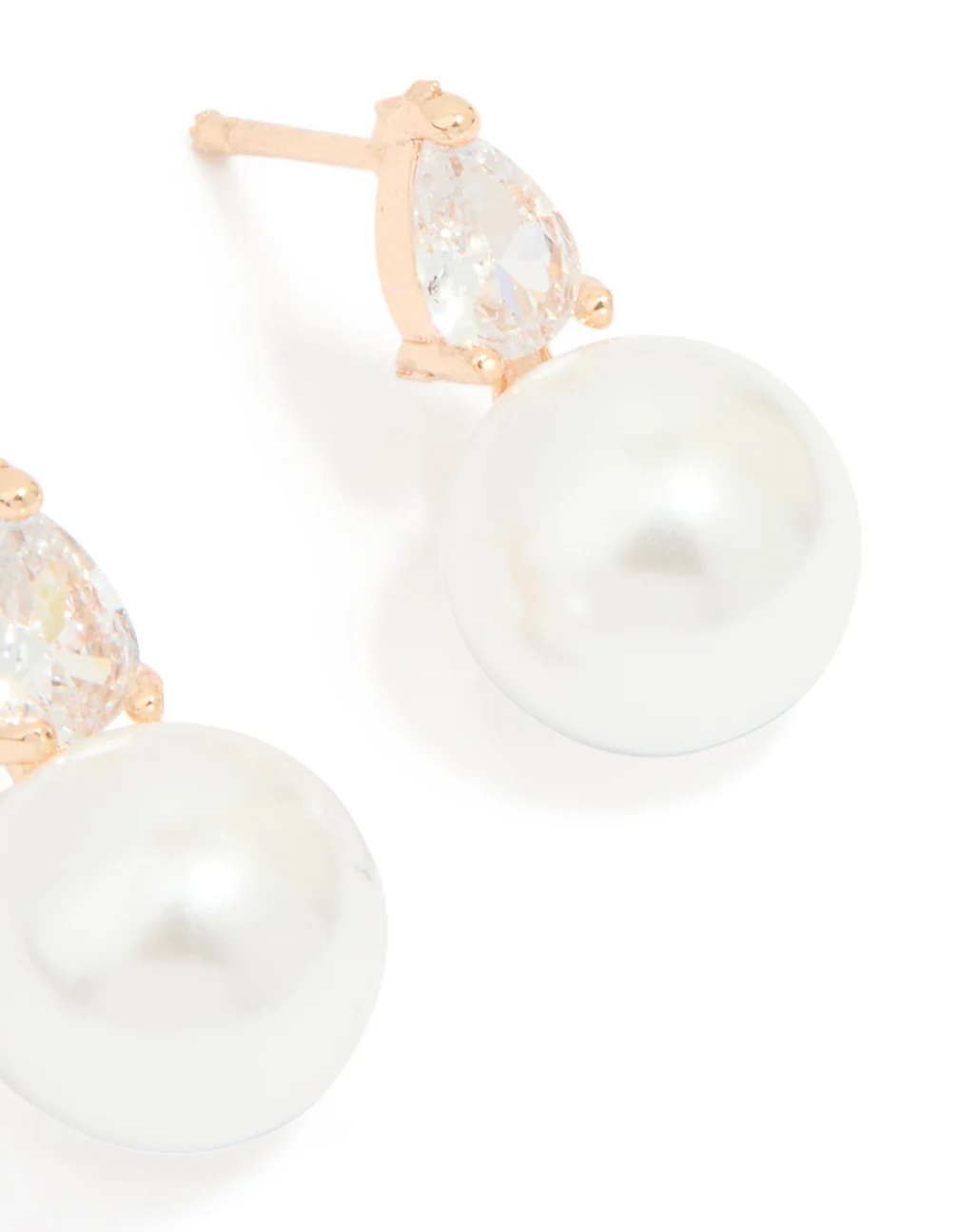 Gold Plated Cubic Zirconia & Pearl Teardrop Earrings - Image 5