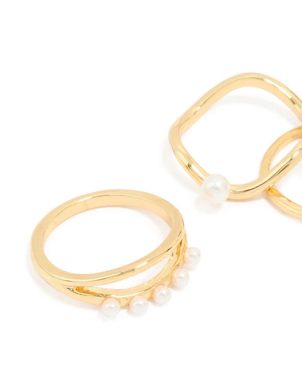 Gold Plated Cubic Zirconia Pearl Wavy Rings 4-Pack - Image 2