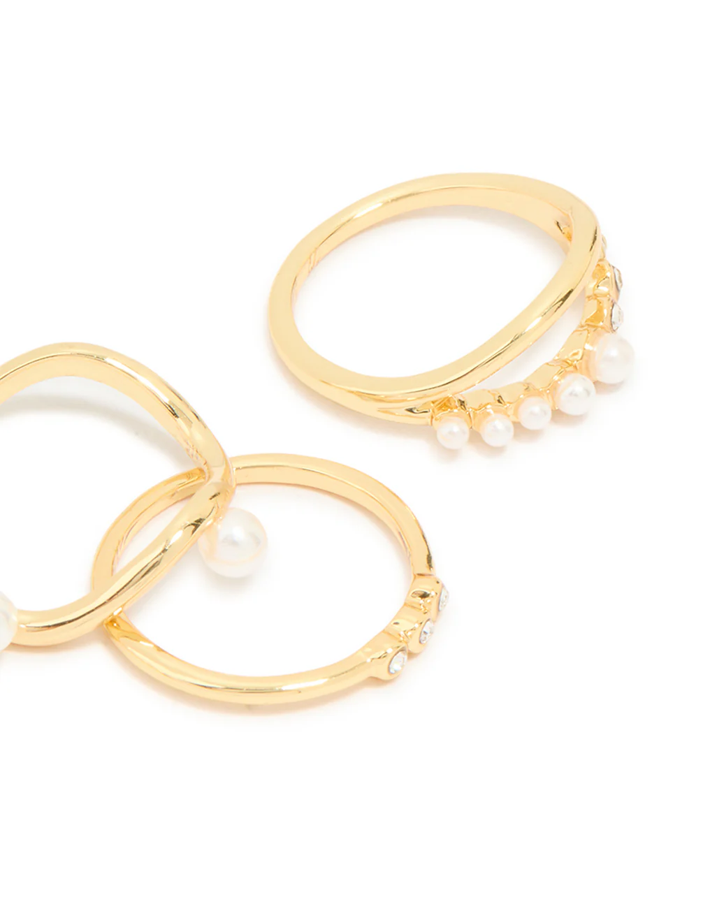 Gold Plated Cubic Zirconia Pearl Wavy Rings 4-Pack - Image 3