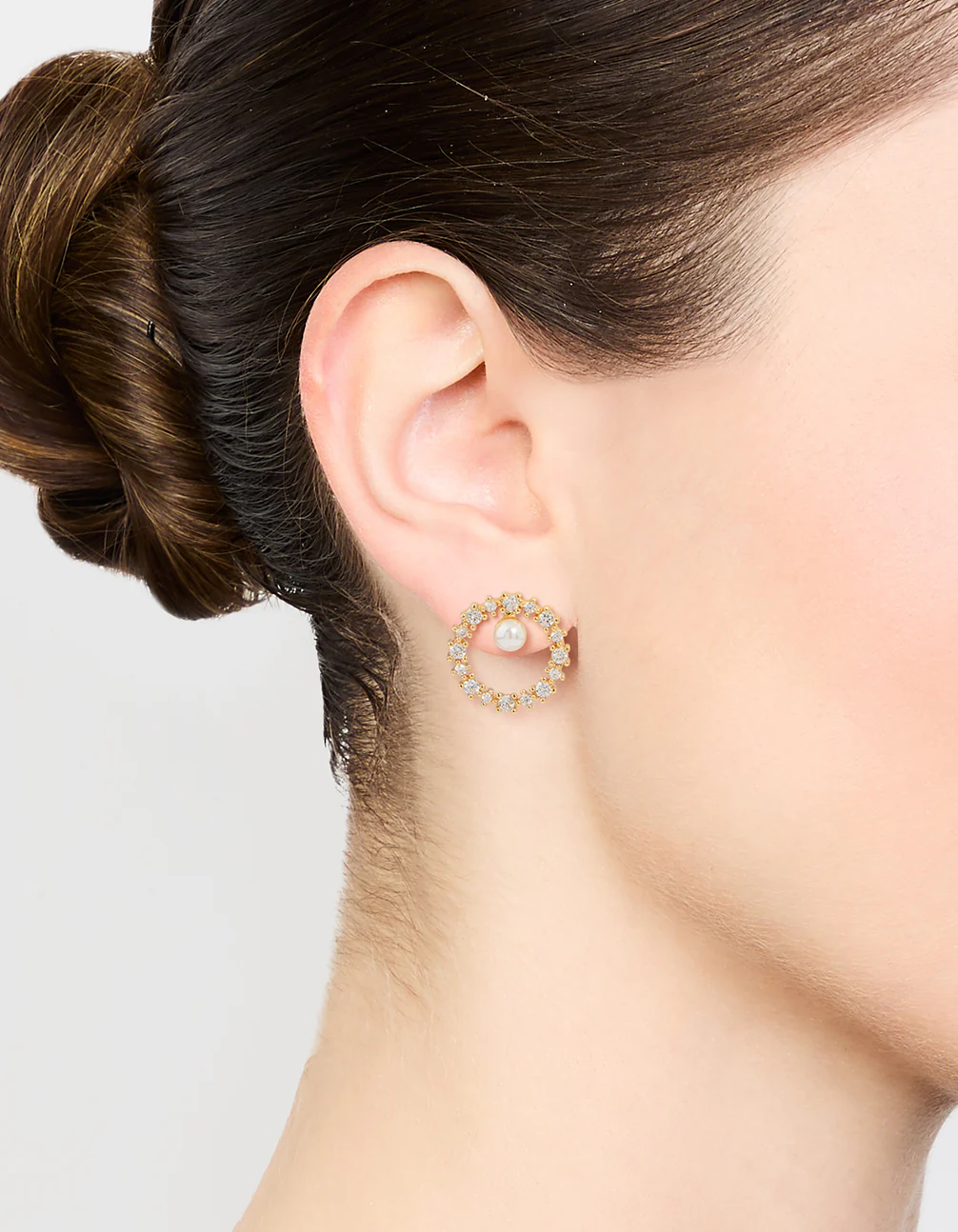 Gold Plated Cubic Zirconia Pearl Wreath Stud Earrings - Image 2