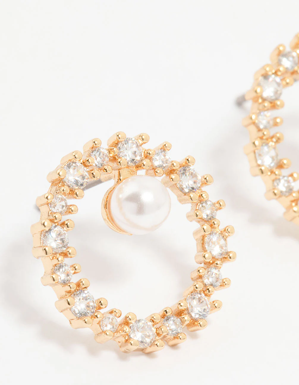 Gold Plated Cubic Zirconia Pearl Wreath Stud Earrings - Image 4