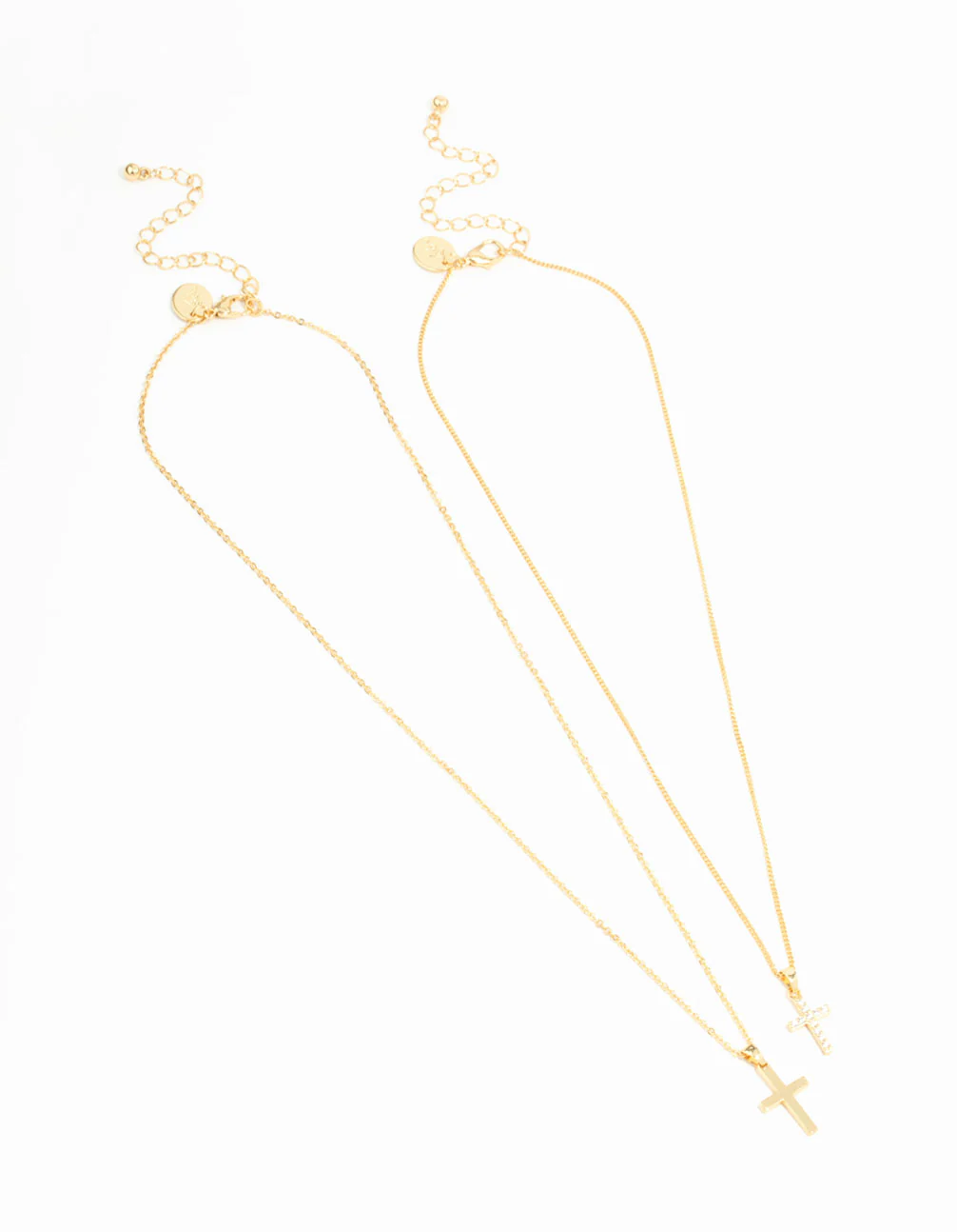 Gold Plated Cubic Zirconia & Plain Cross Necklaces 2-Pack - Image 2