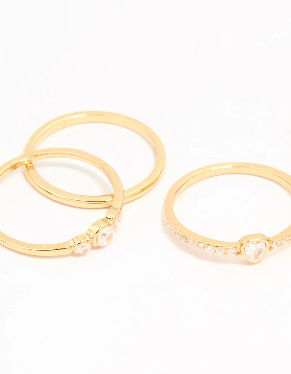 Gold Plated Cubic Zirconia Plain & Heart Stacking Rings 5-Pack - Image 2