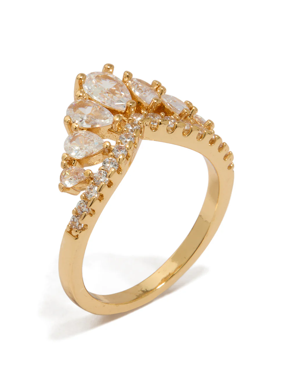 Gold Plated Cubic Zirconia Princess Cut Pear Ring - Image 4