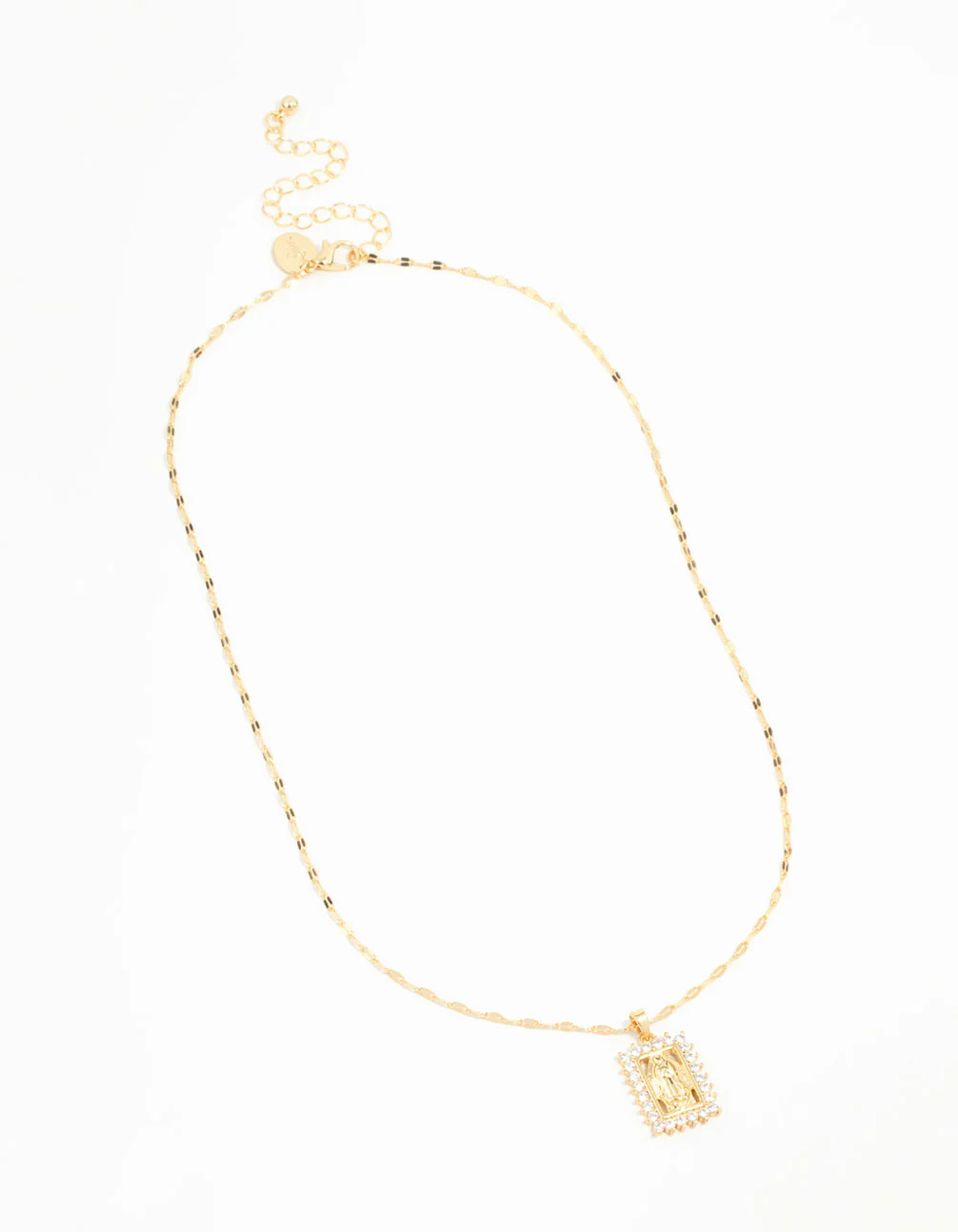 Gold Plated Cubic Zirconia Rectangle Mary Necklace - Image 2