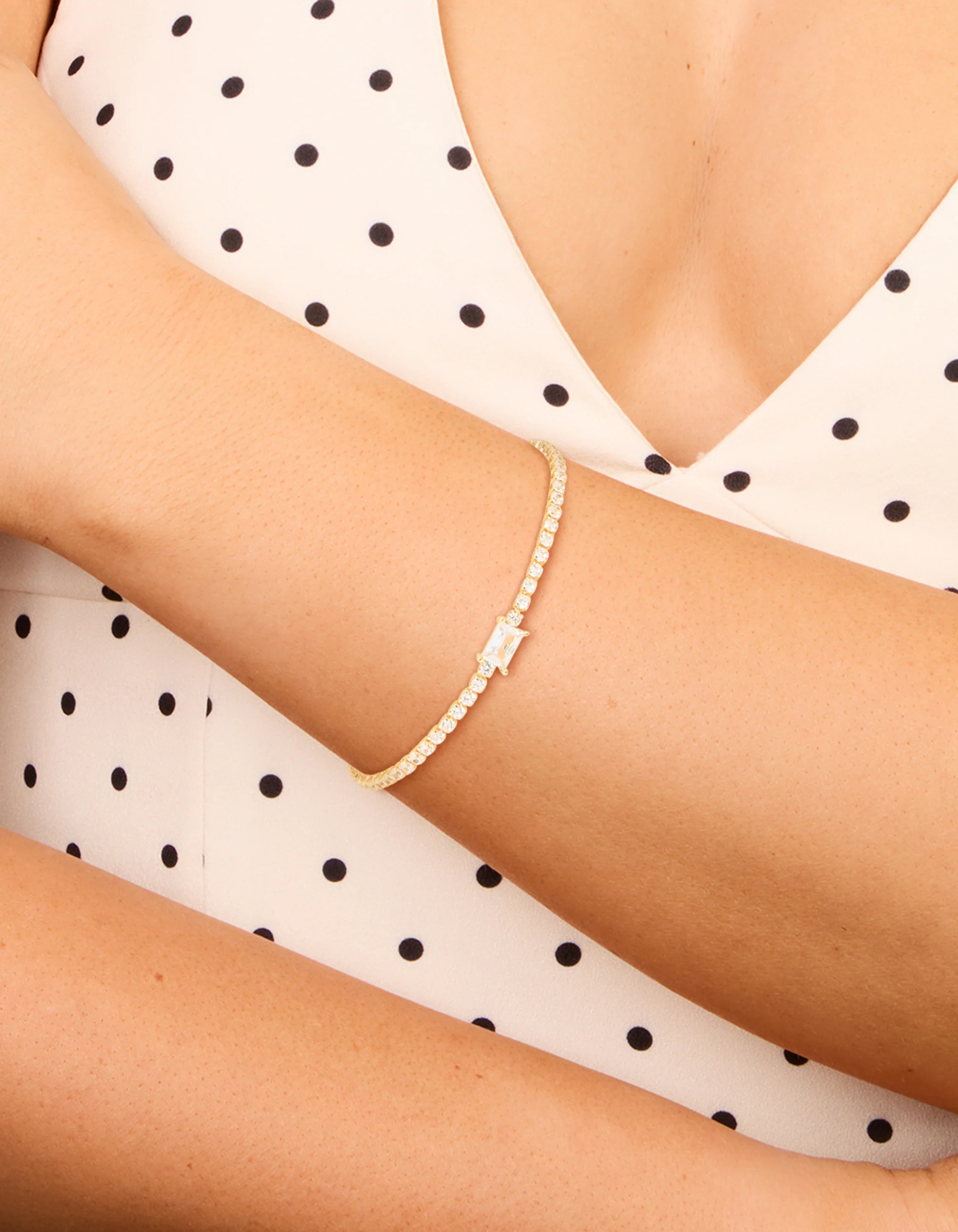 Gold Plated Cubic Zirconia Rectangular Centre & Tennis Bracelet - Image 2