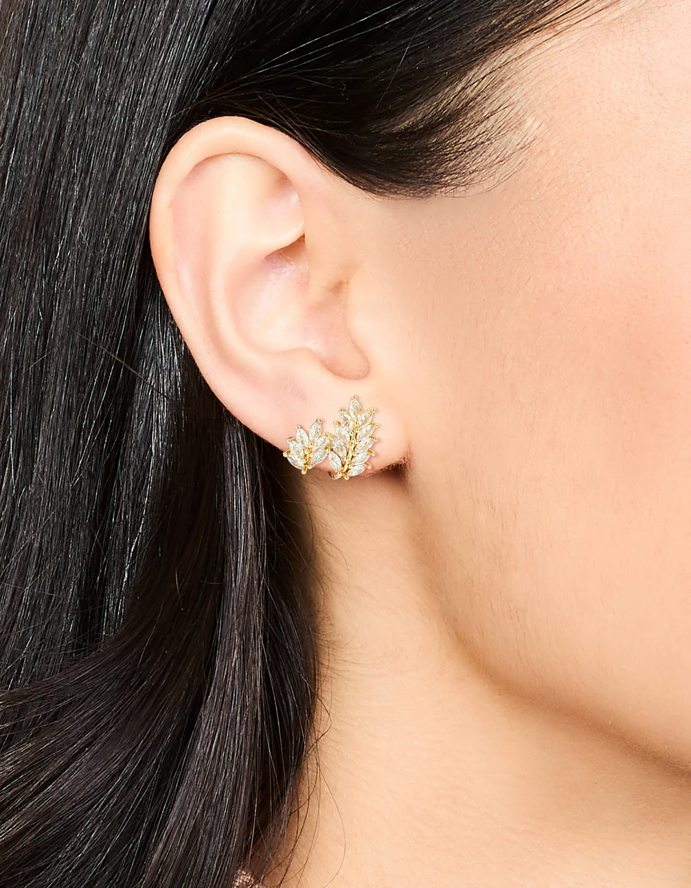 Gold Plated Cubic Zirconia Roman Leaf Crawler Earrings - Image 2
