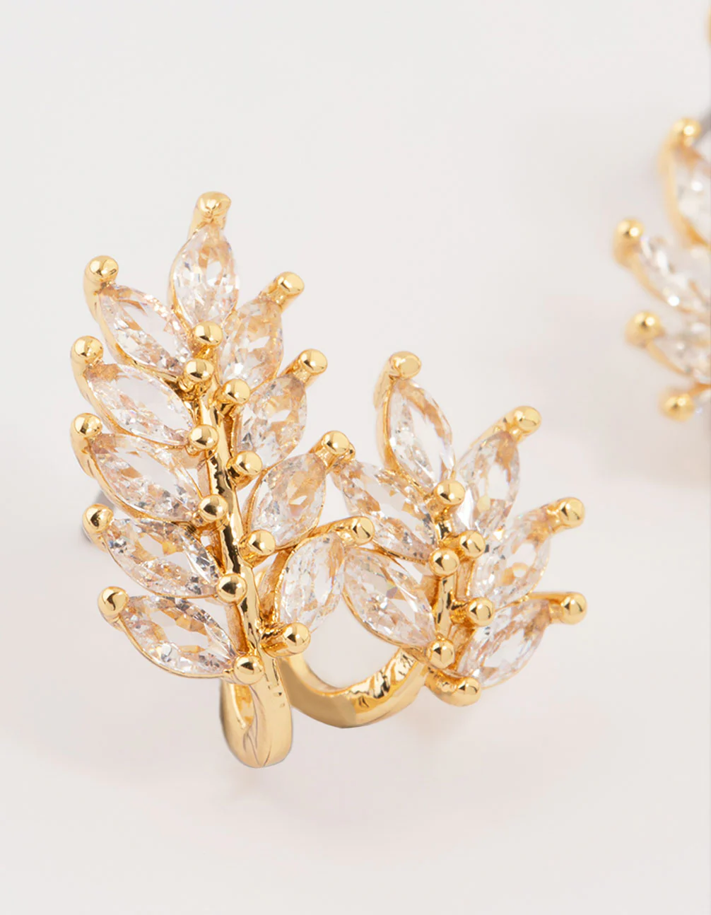 Gold Plated Cubic Zirconia Roman Leaf Crawler Earrings - Image 4
