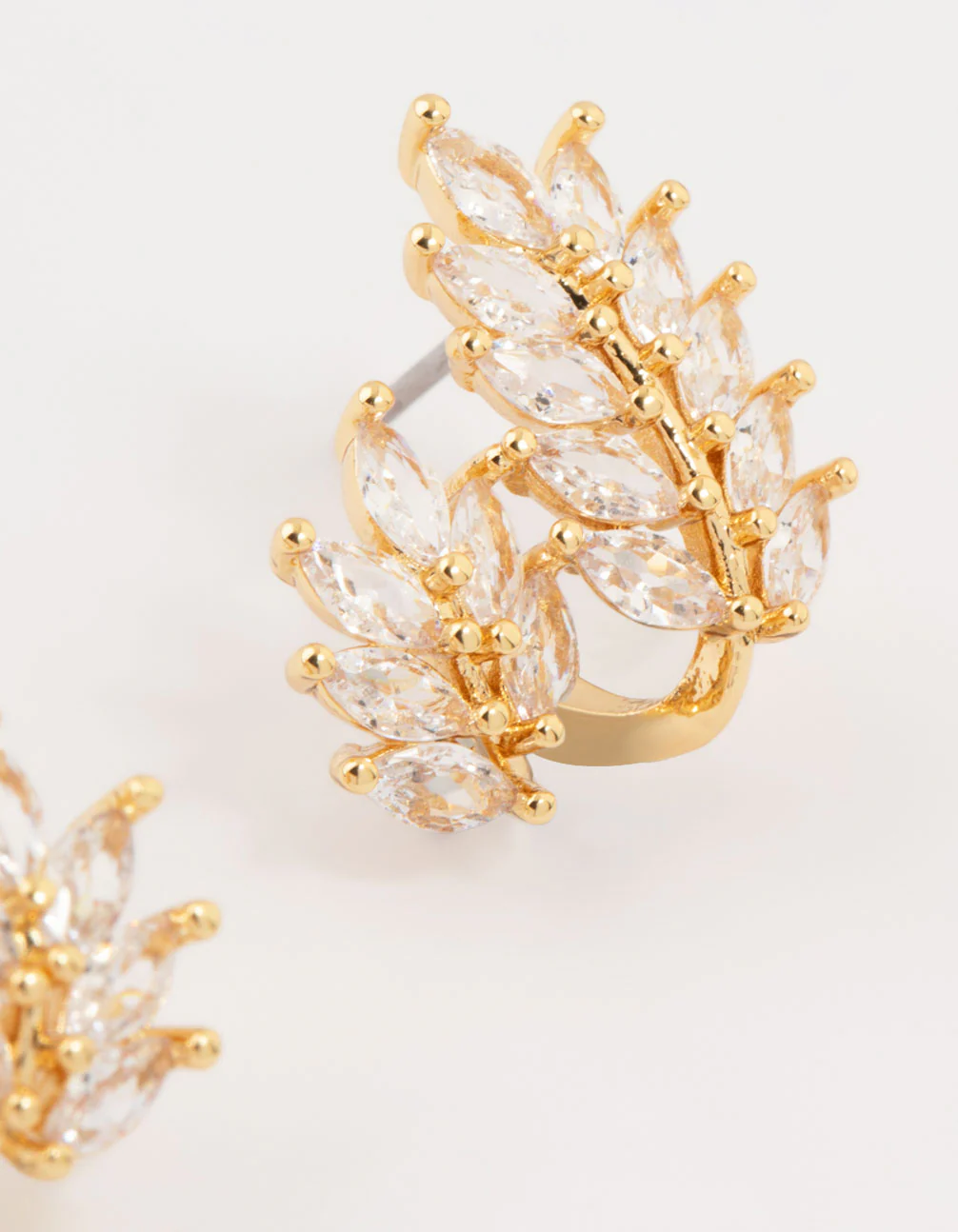 Gold Plated Cubic Zirconia Roman Leaf Crawler Earrings - Image 5