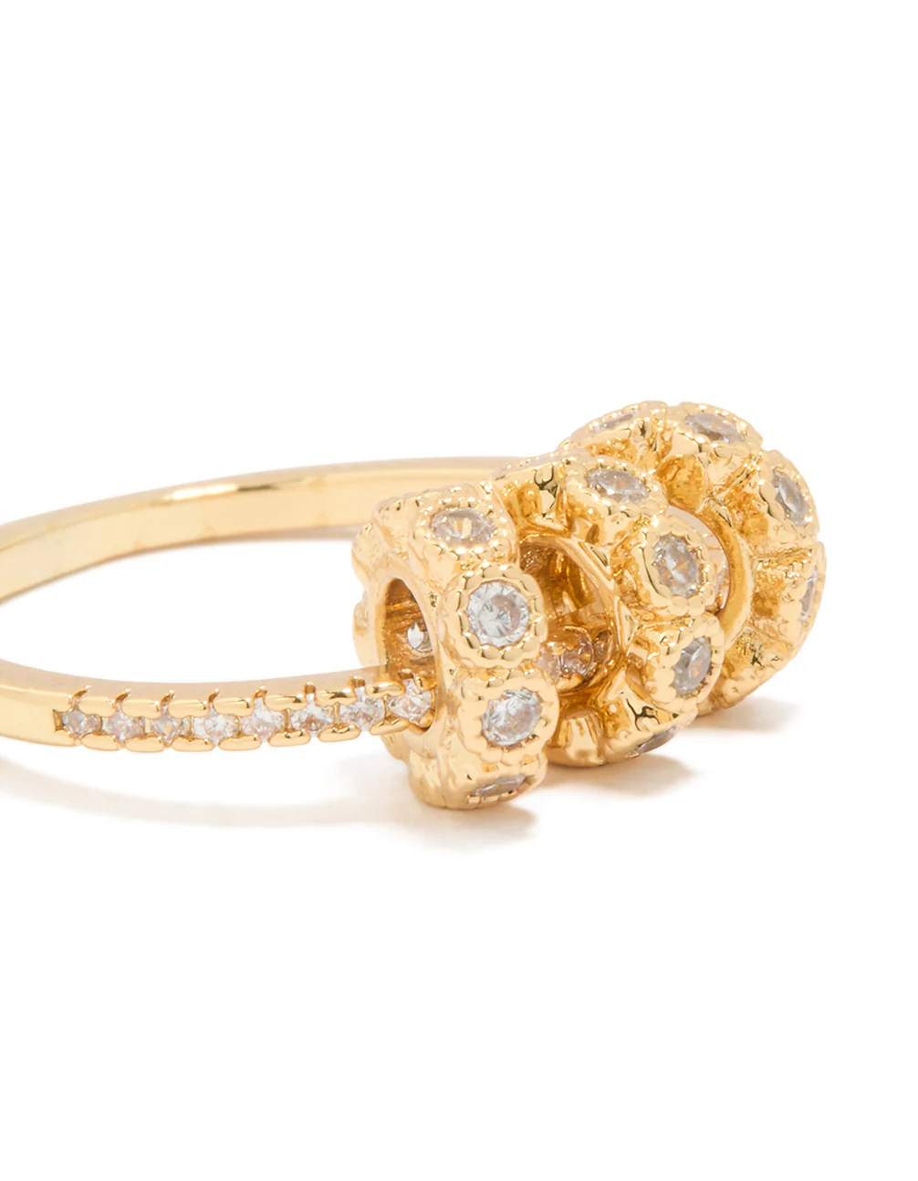 Gold Plated Cubic Zirconia Rondell Triple Loop Charm Ring - Image 2