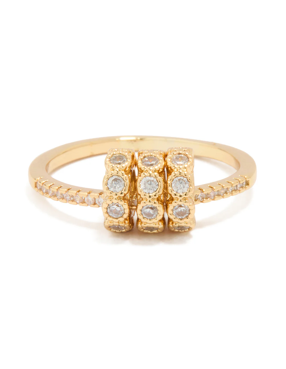Gold Plated Cubic Zirconia Rondell Triple Loop Charm Ring - Image 3