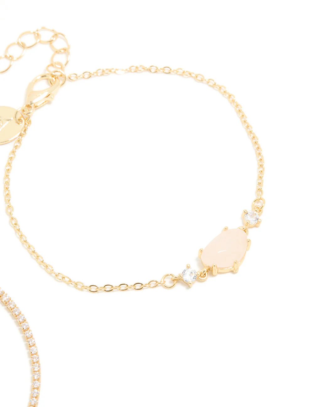 Gold Plated Cubic Zirconia & Rose Quartz Semi-Precious Stone Bracelets 2-Pack - Image 5