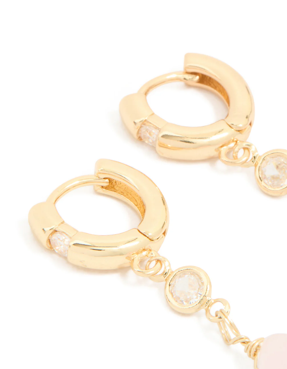Gold Plated Cubic Zirconia & Rose Quartz Semi Precious Stone Teardrop Earrings - Image 4