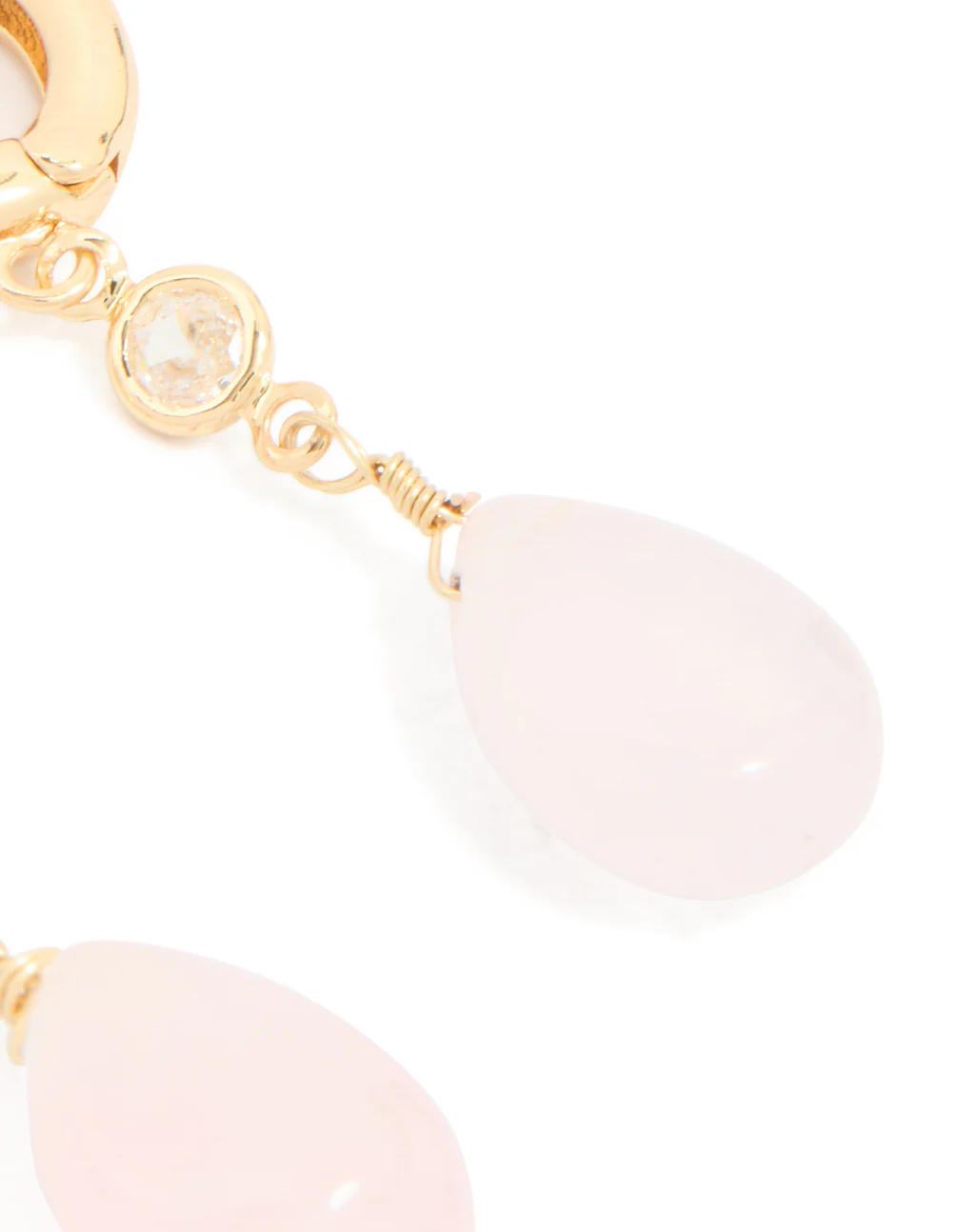Gold Plated Cubic Zirconia & Rose Quartz Semi Precious Stone Teardrop Earrings - Image 5