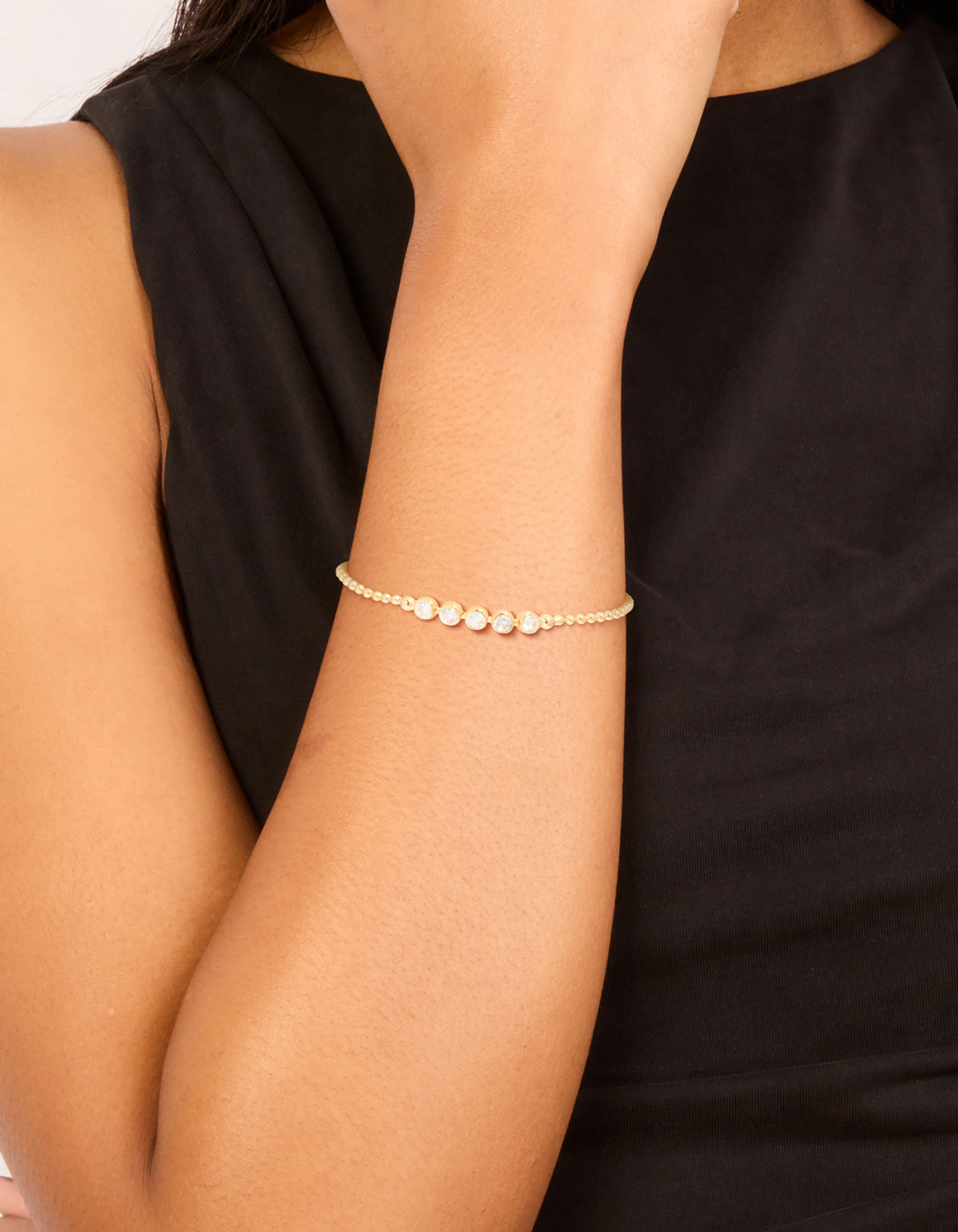 Gold Plated Cubic Zirconia Round Bezel Bracelet - Image 2