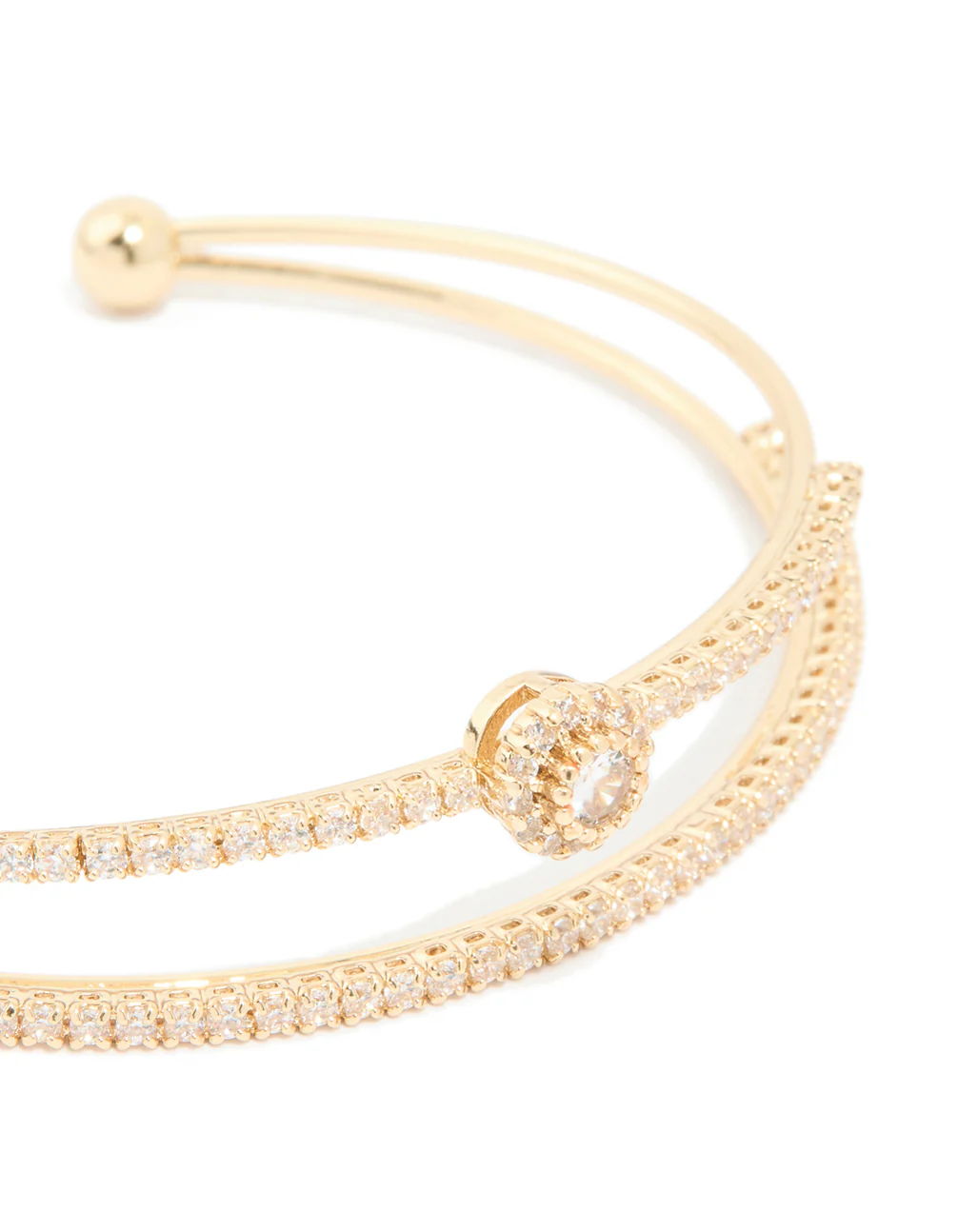 Gold Plated Cubic Zirconia Round Front Layered Wrist Cuff - Image 4