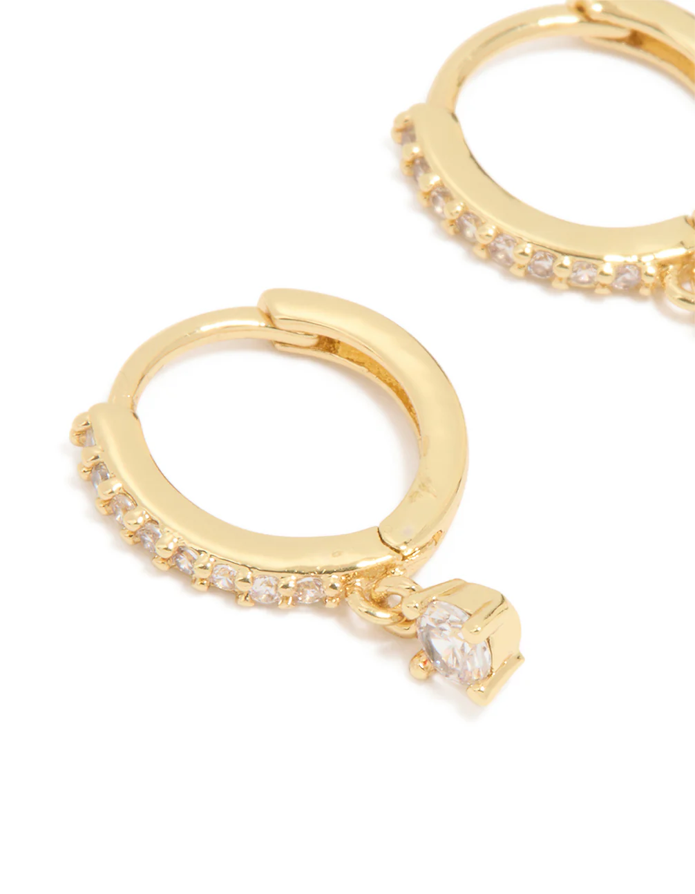 Gold Plated Cubic Zirconia Round Huggie Earrings - Image 2