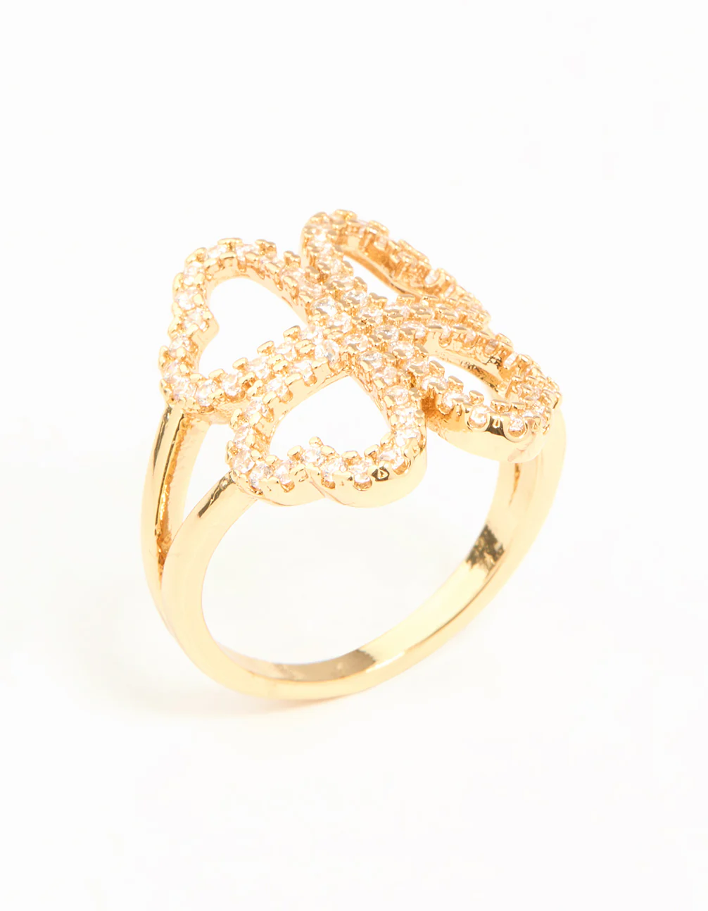 Gold Plated Cubic Zirconia Shamrock Statement Ring - Image 2