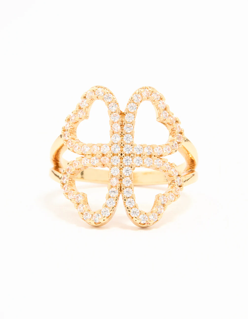 Gold Plated Cubic Zirconia Shamrock Statement Ring - Image 3
