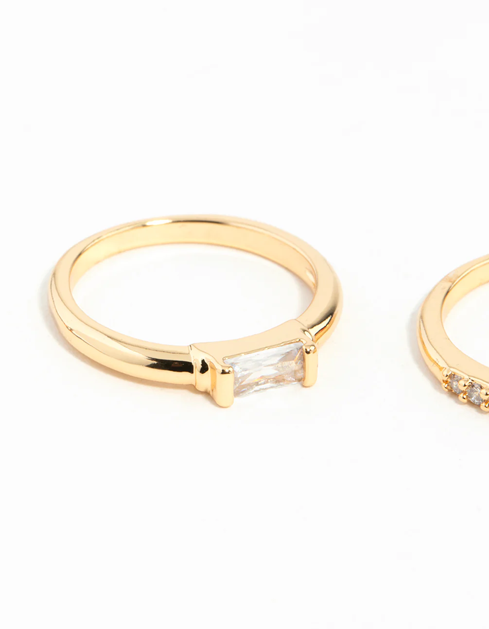 Gold Plated Emerald Cut Cubic Zirconia Ring Set - Image 2