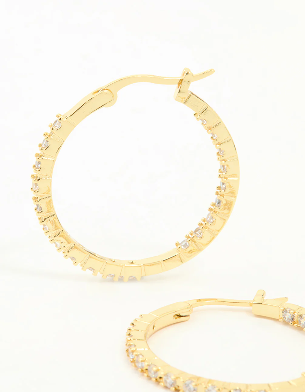 Gold Plated Cubic Zirconia Skinny Large Hoop Earrings - Image 4