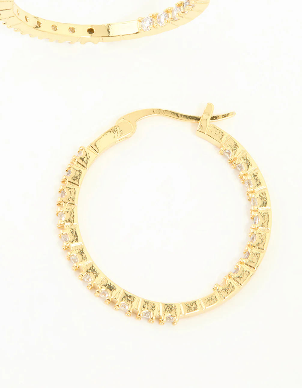 Gold Plated Cubic Zirconia Skinny Large Hoop Earrings - Image 5
