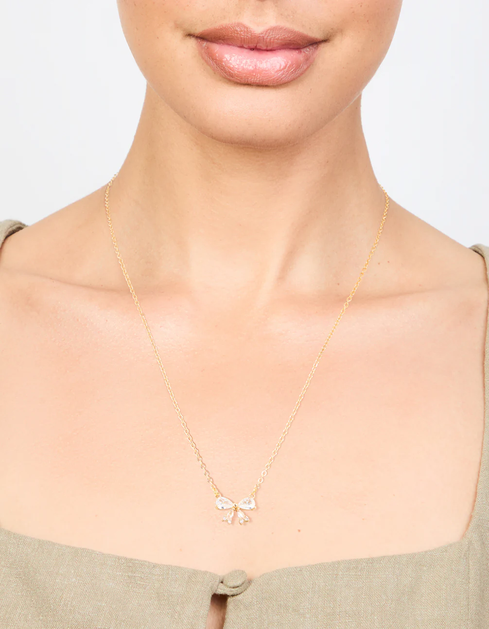 Gold Plated Cubic Zirconia Small Bow Pendant Necklace - Image 2