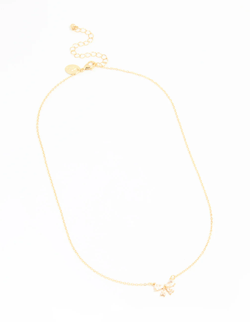 Gold Plated Cubic Zirconia Small Bow Pendant Necklace - Image 4