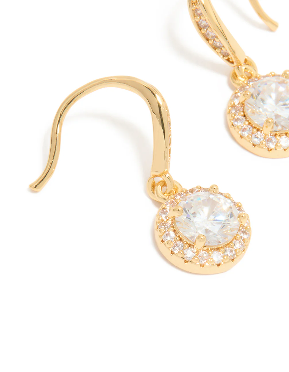 Gold Plated Cubic Zirconia Small Halo Hook Earrings - Image 2