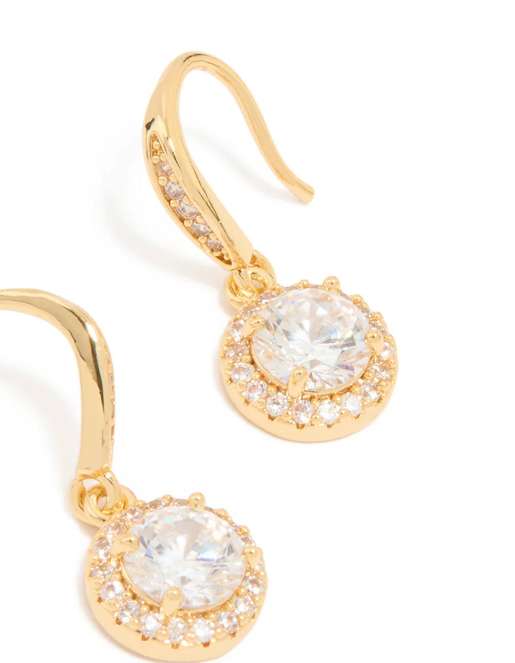 Gold Plated Cubic Zirconia Small Halo Hook Earrings - Image 3
