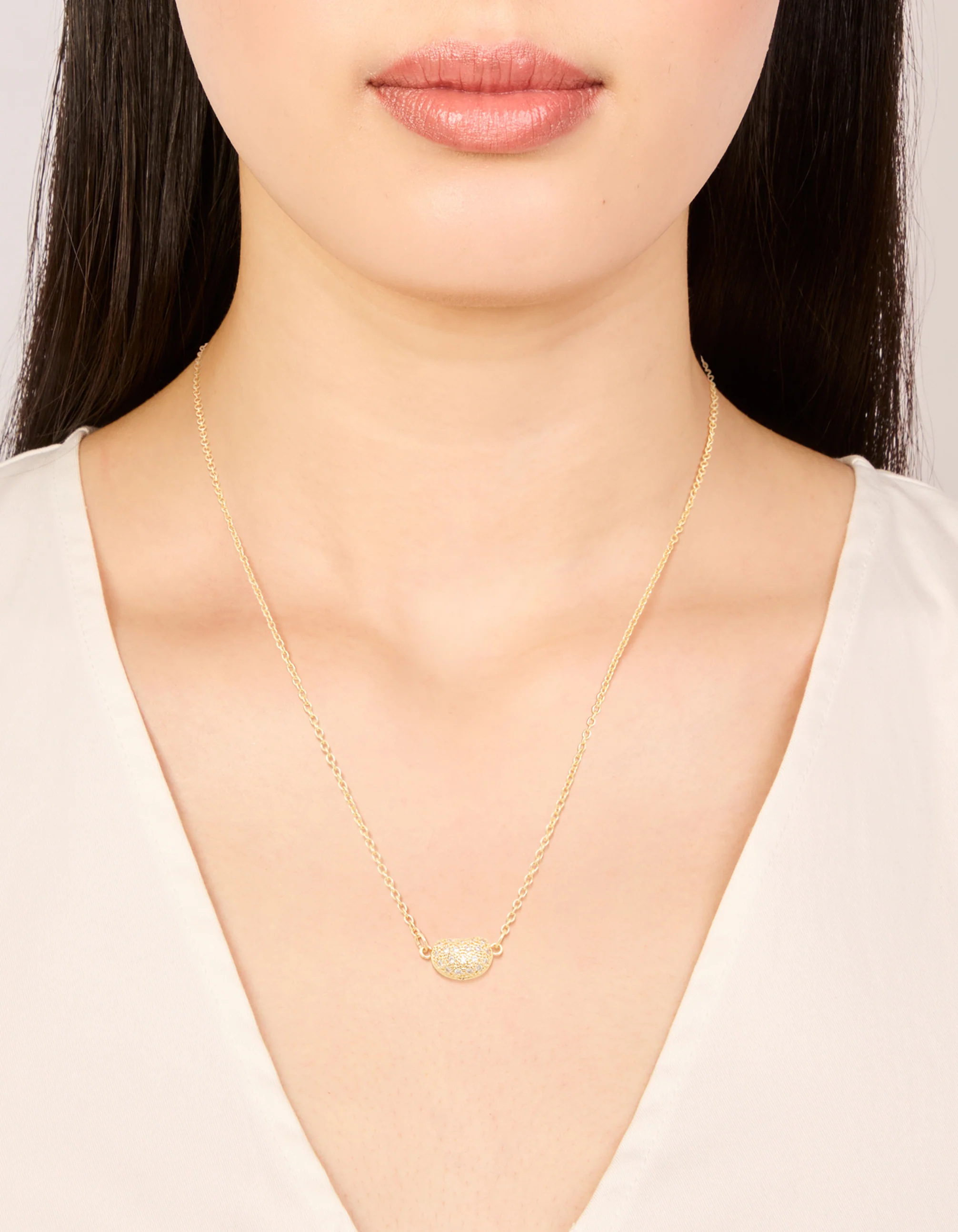 Gold Plated Cubic Zirconia Small Pebble Pendant Necklace - Image 2
