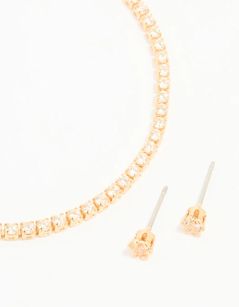 Gold Plated Cubic Zirconia Small Tennis Bracelet & Earrings Set - Image 2