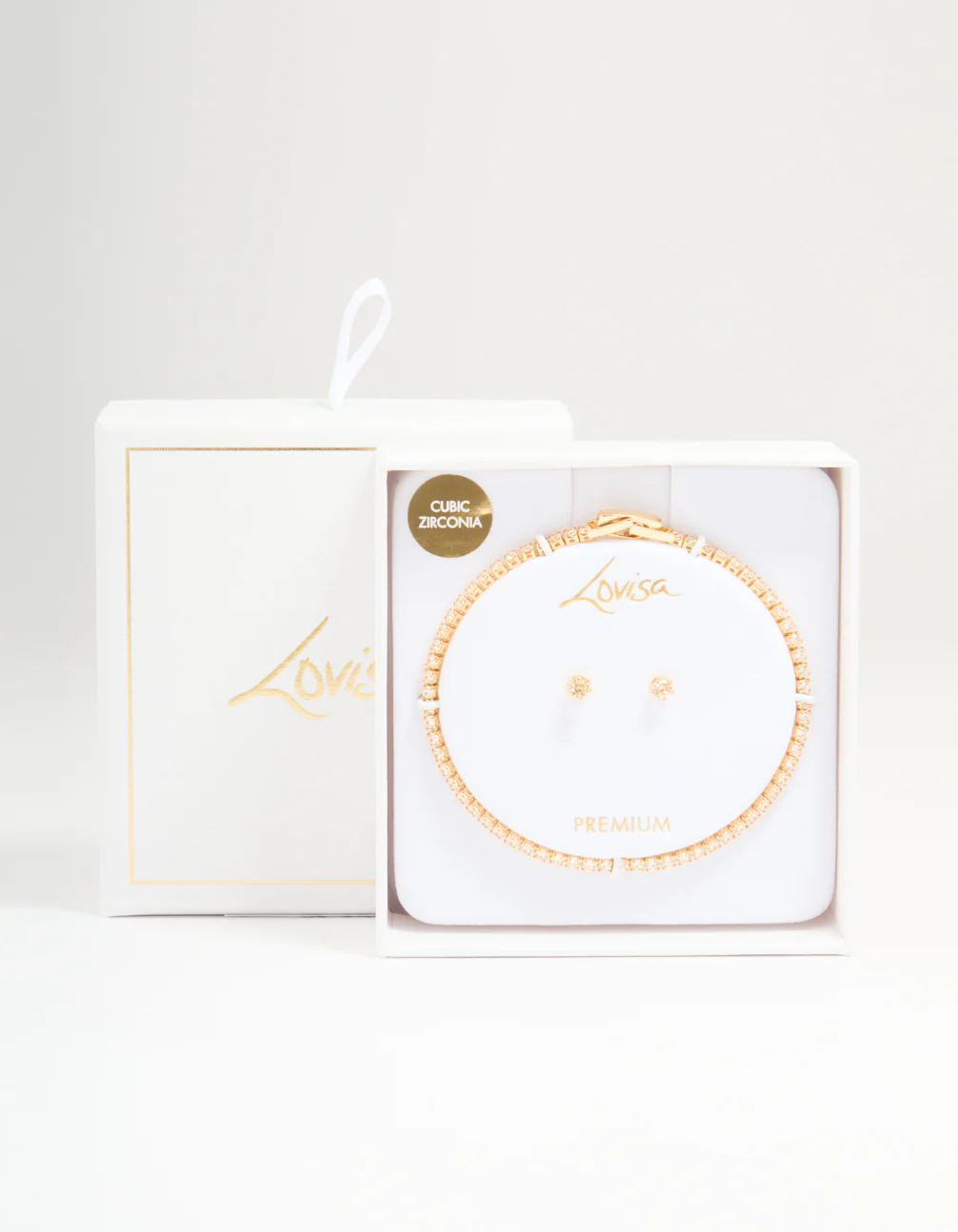 Gold Plated Cubic Zirconia Small Tennis Bracelet & Earrings Set - Image 3