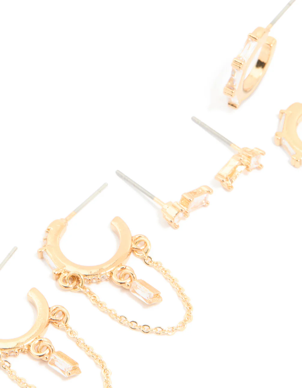 Gold Plated Cubic Zirconia Square Chain & Stud Earrings 4-Pack - Image 2