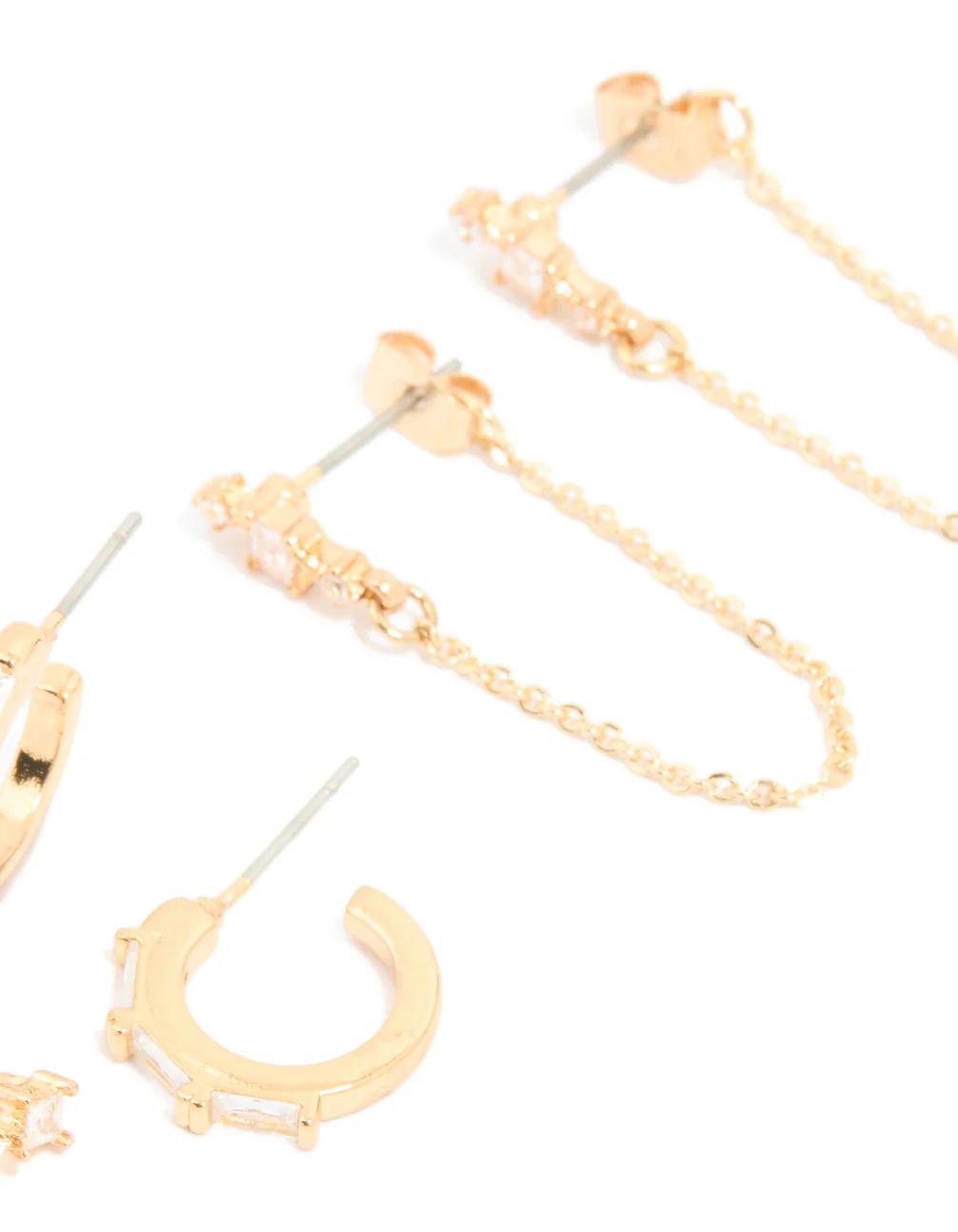Gold Plated Cubic Zirconia Square Chain & Stud Earrings 4-Pack - Image 3
