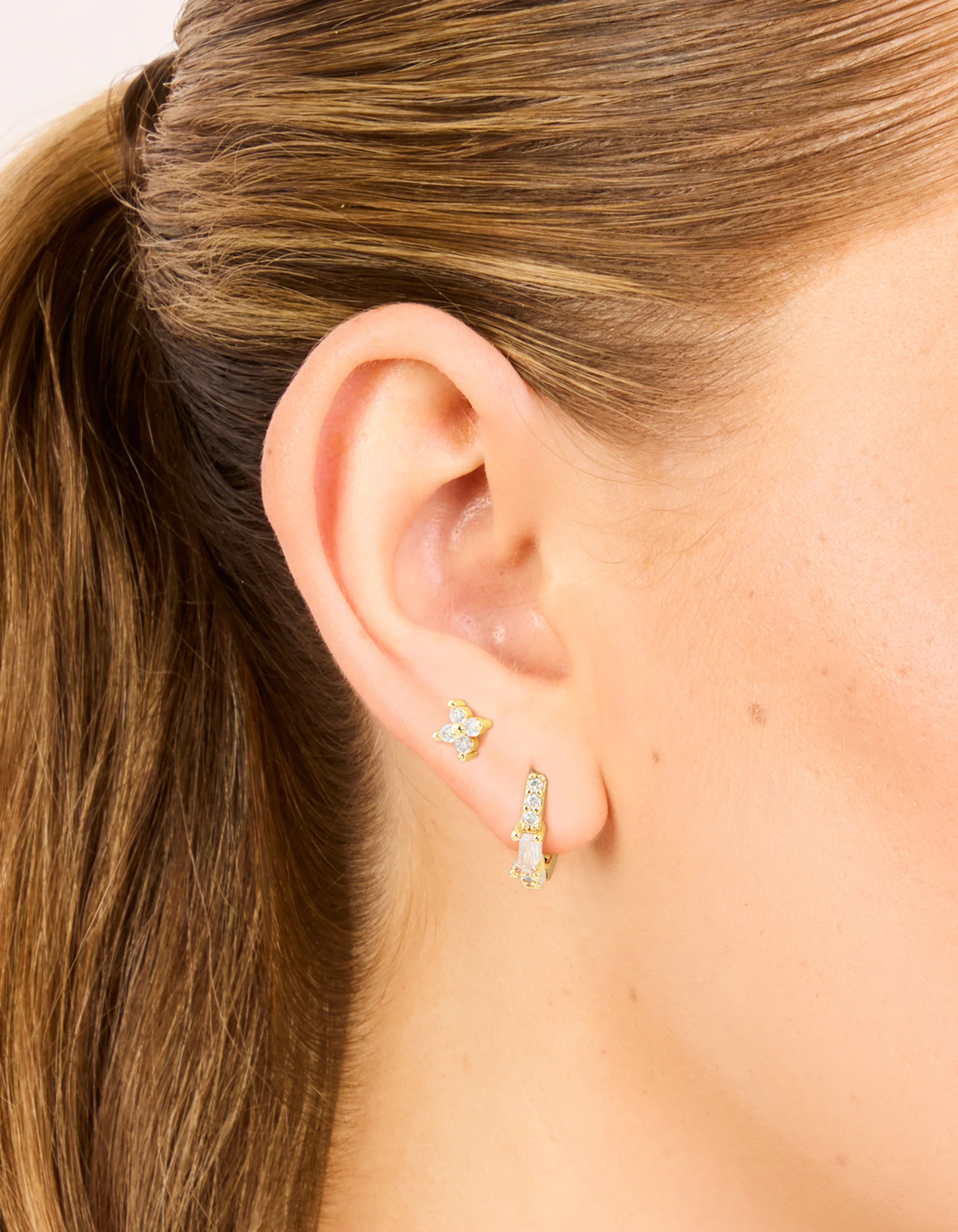 Gold Plated Cubic Zirconia Star Huggie & Hoop Earrings 2-Pack - Image 2