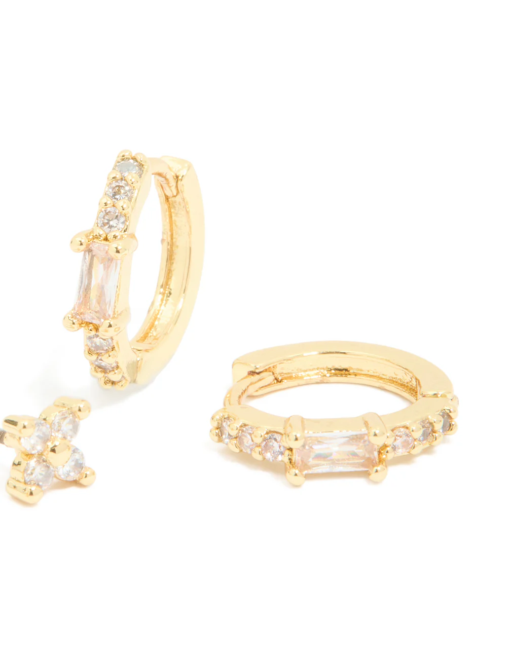 Gold Plated Cubic Zirconia Star Huggie & Hoop Earrings 2-Pack - Image 5