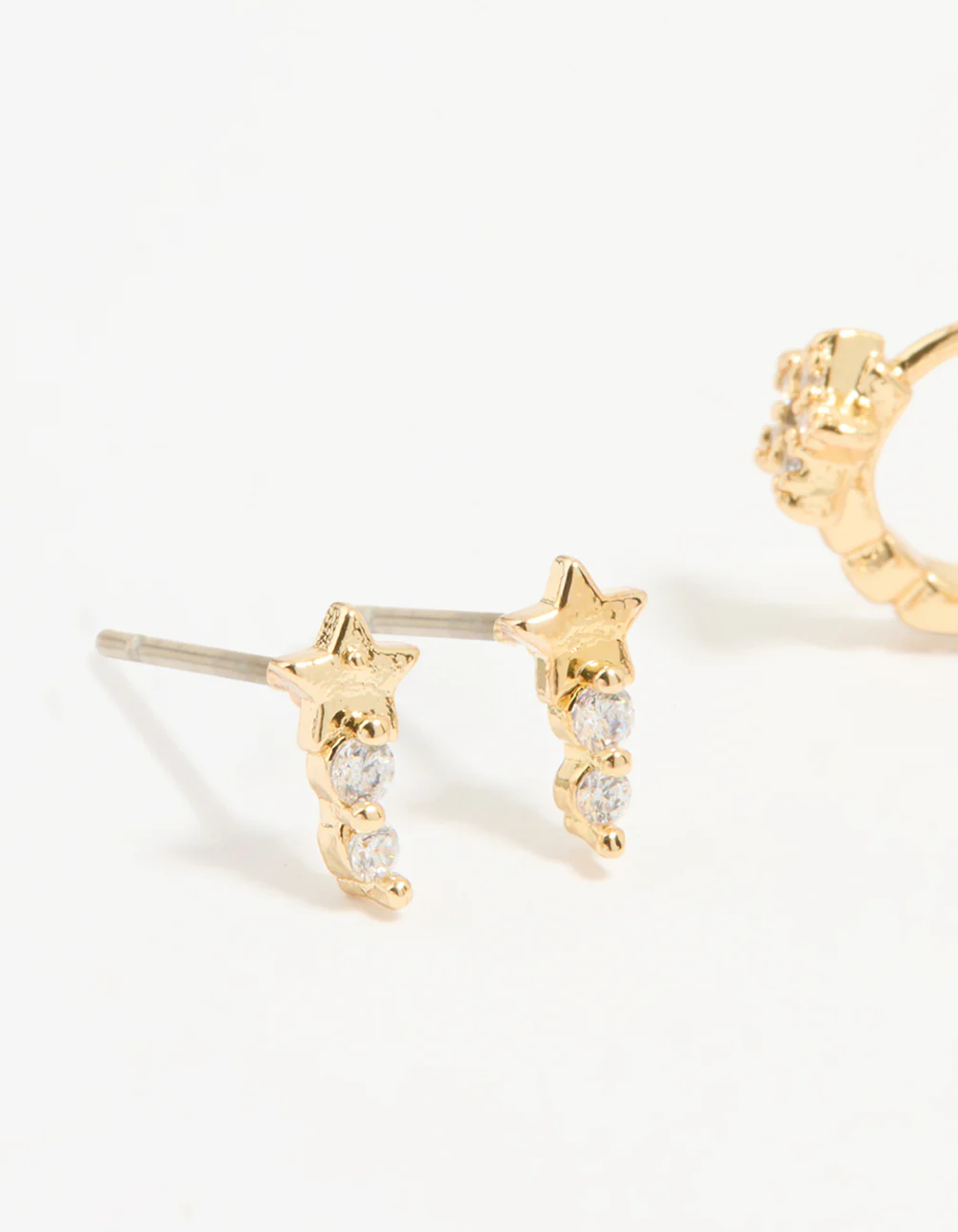 Gold Plated Cubic Zirconia Star Stud & Huggie Earrings 2-Pack - Image 2