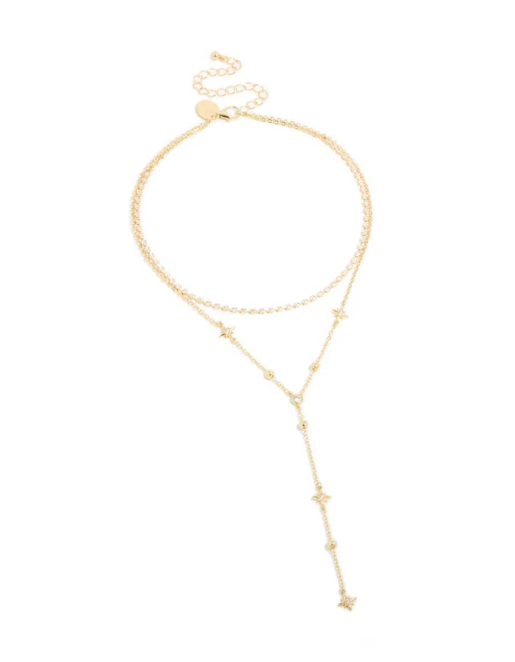 Gold Plated Cubic Zirconia Star & Tennis Layered Y-Necklace - Image 2