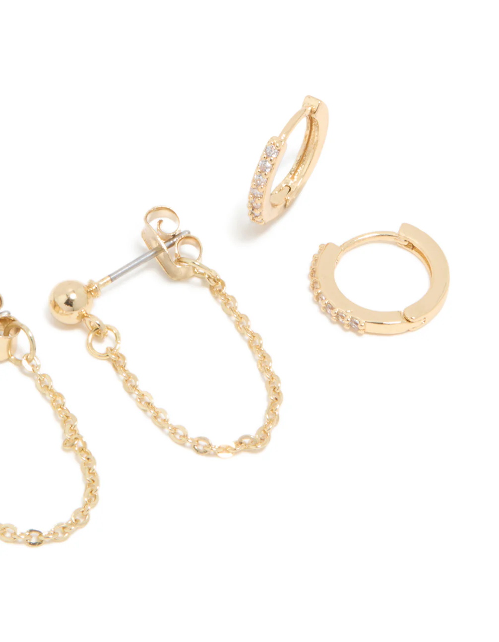 Gold Plated Cubic Zirconia Stud & Chain Earrings 4-Pack - Image 3