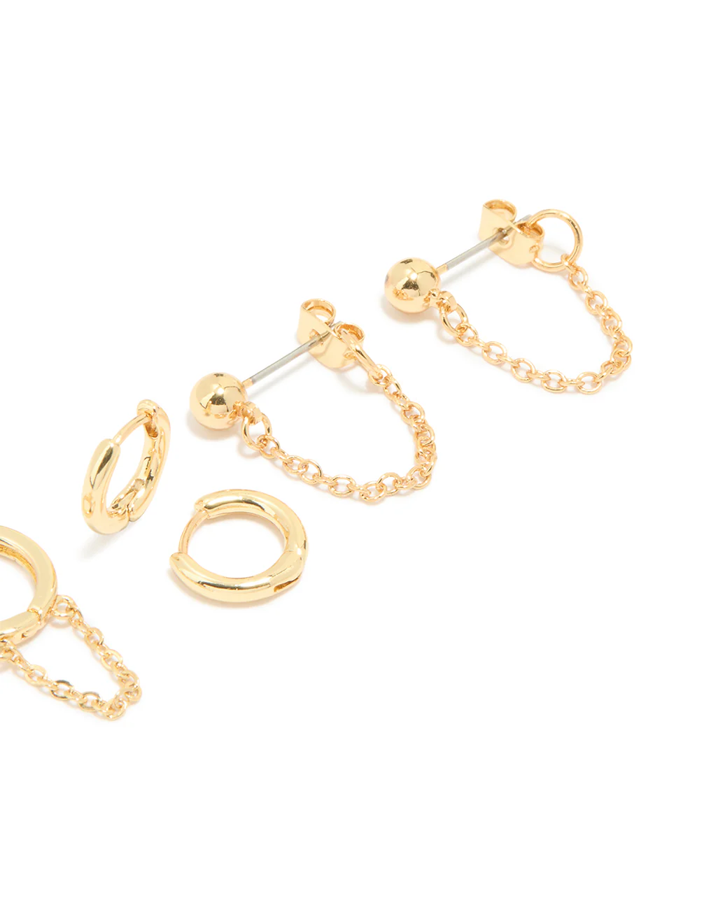 Gold Plated Cubic Zirconia Stud & Chain Huggie Earrings 4-Pack - Image 3