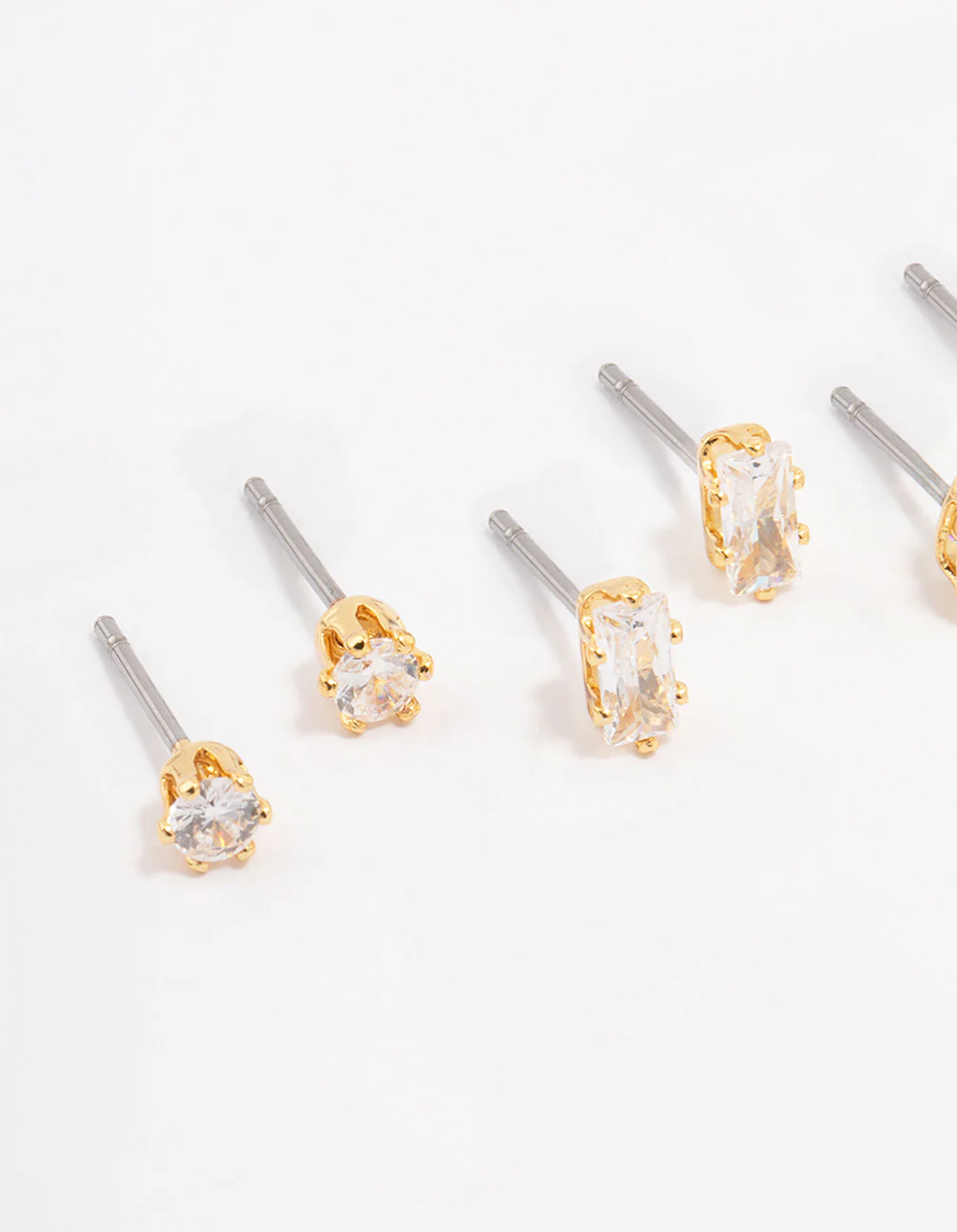 Gold Plated Brass Cubic Zirconia Stud Earring 4-Pack - Image 2
