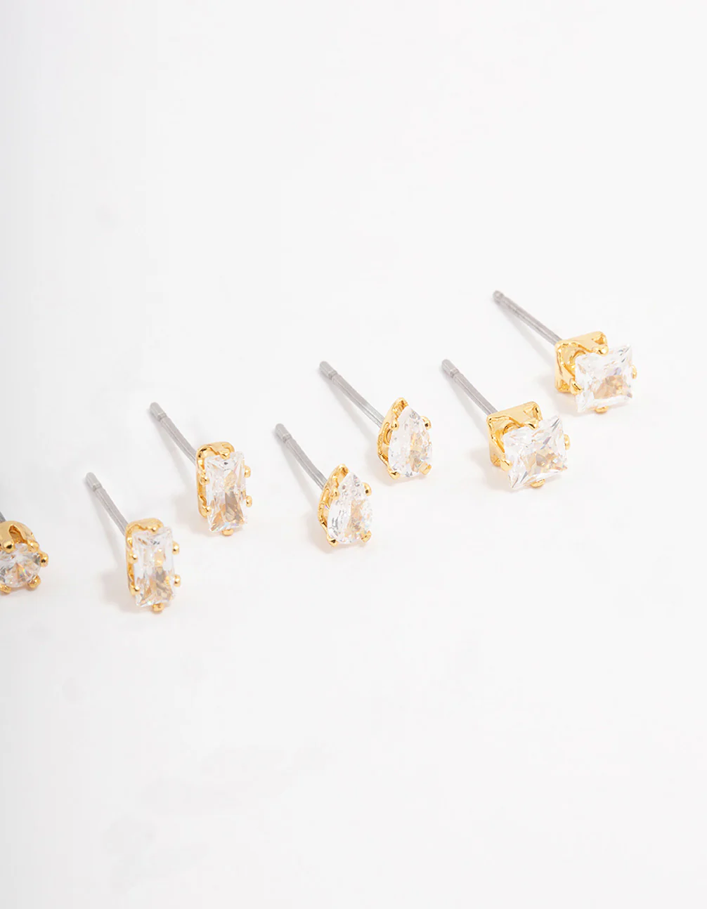 Gold Plated Brass Cubic Zirconia Stud Earring 4-Pack - Image 3