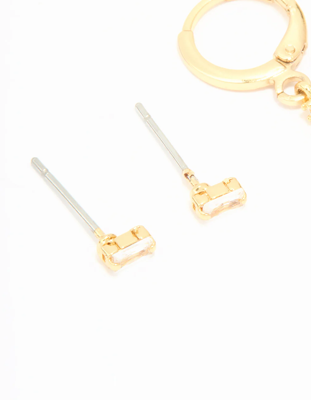 Gold Plated Cubic Zirconia Stud & Huggie Drop Earrings 2-Pack - Image 4
