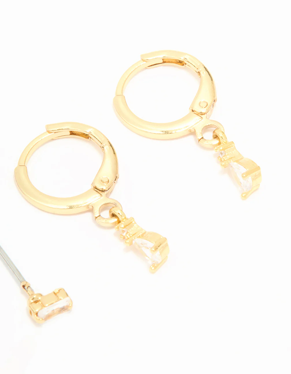 Gold Plated Cubic Zirconia Stud & Huggie Drop Earrings 2-Pack - Image 5
